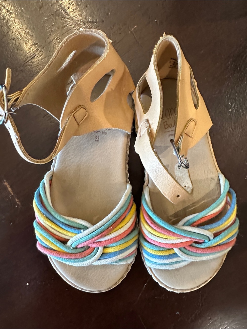 Zara Baby Girls Tan Sandals with Multicolor Rope Straps